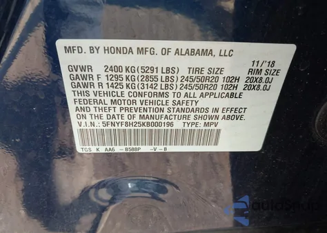 2019 Honda Passport Sport from USA, damaged, VIN 5FNYF8H25KB000196